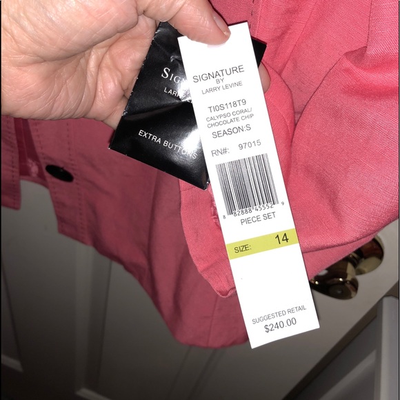 NWT LARRY LEVINE Coral Contrast Stitching Linen Jacket Blazer - Picture 5 of 9